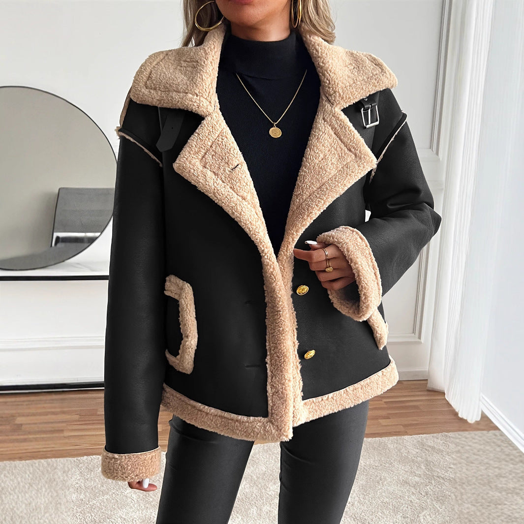 Teddyjacke mit Knopfleiste und Seitentaschen für Damen