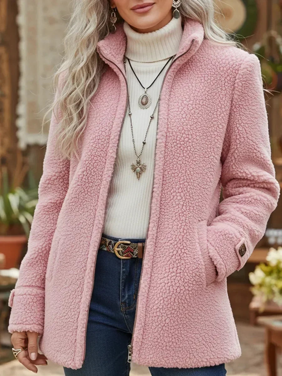 Teddyjacke mit Stehkragen und Seitentaschen für Damen