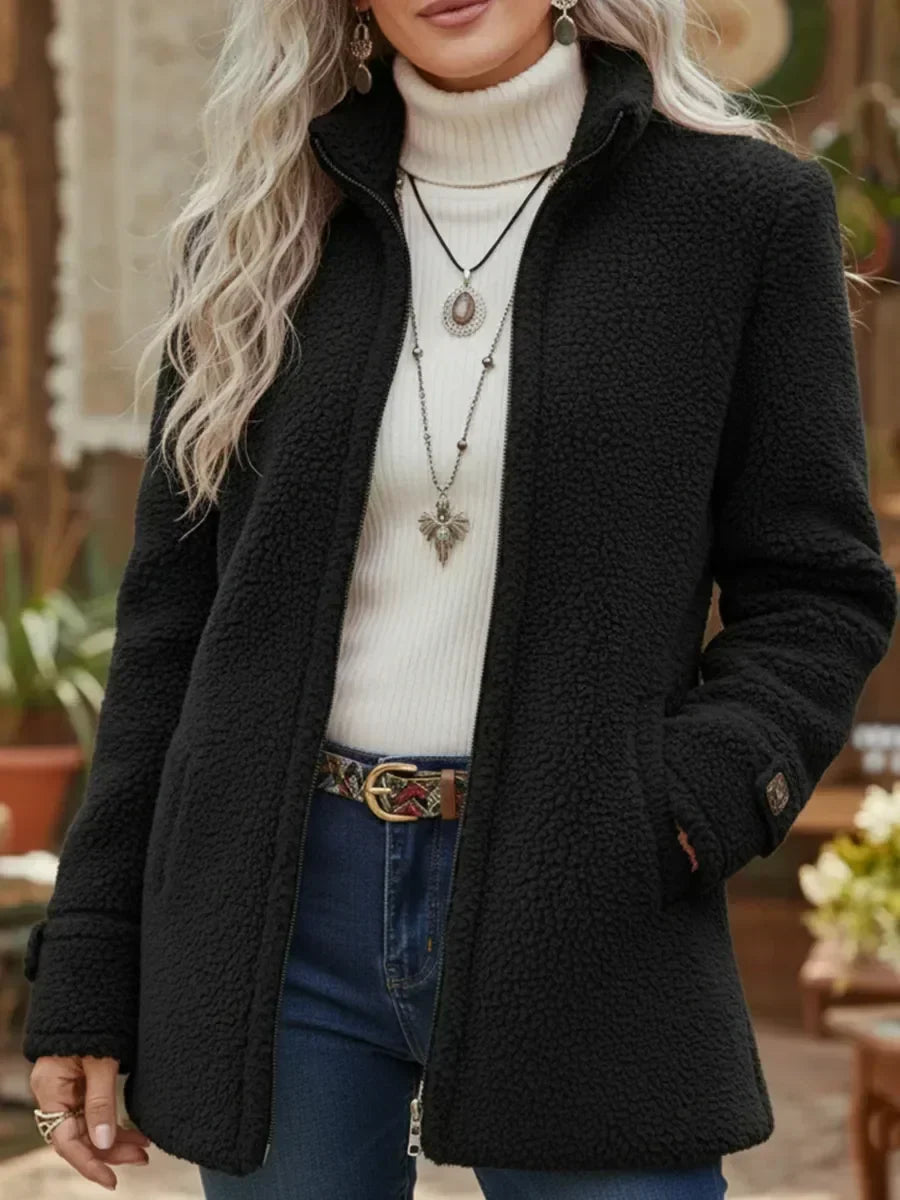 Teddyjacke mit Stehkragen und Seitentaschen für Damen