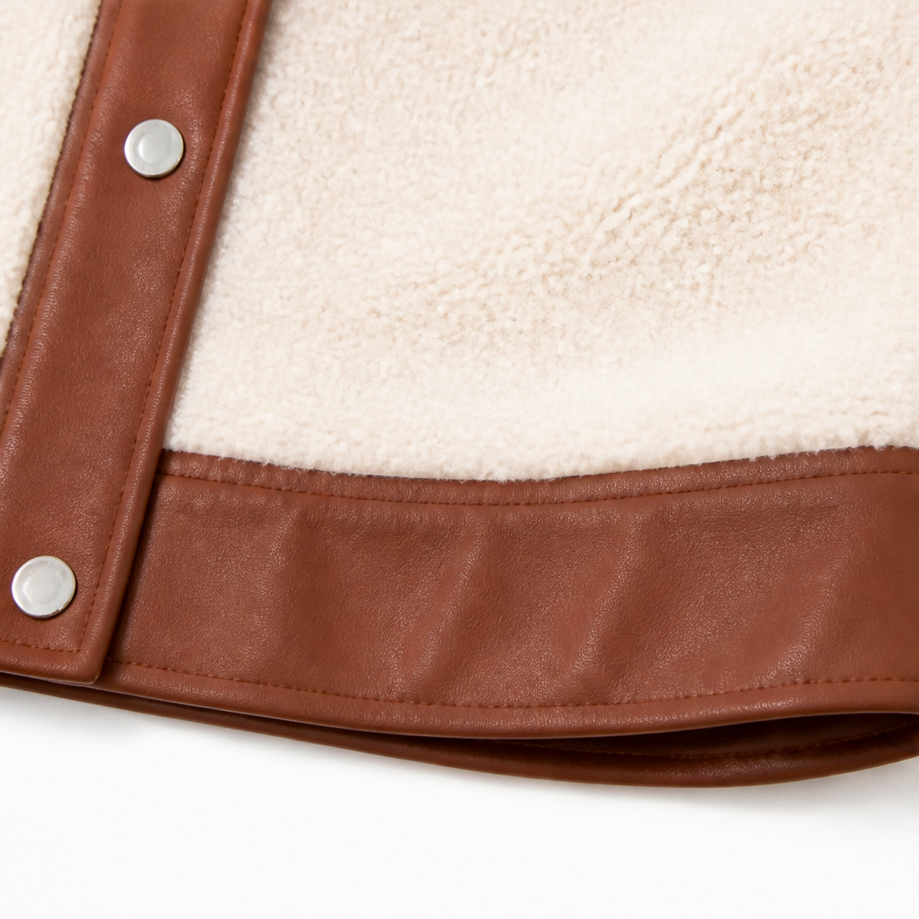 Teddymantel mit Reverskragen und Kunstlederbesatz für Damen