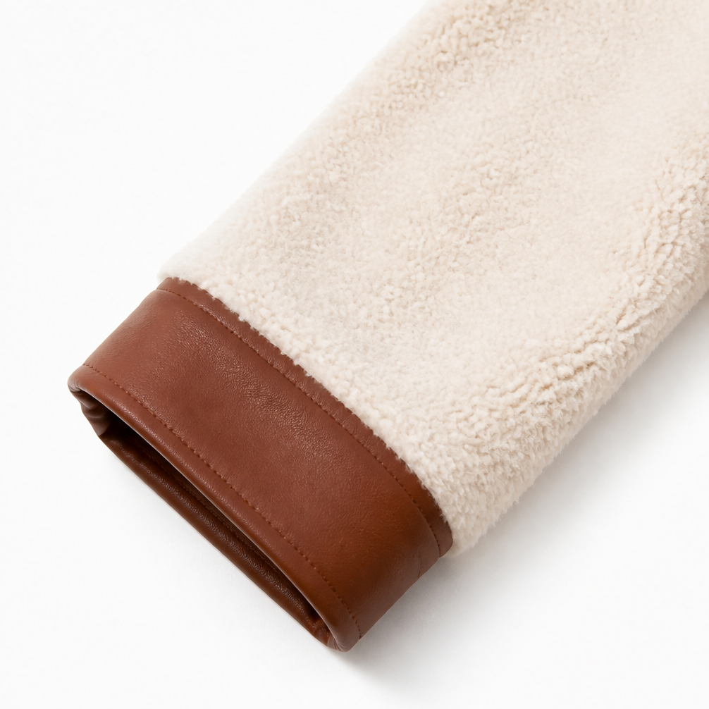 Teddymantel mit Reverskragen und Kunstlederbesatz für Damen