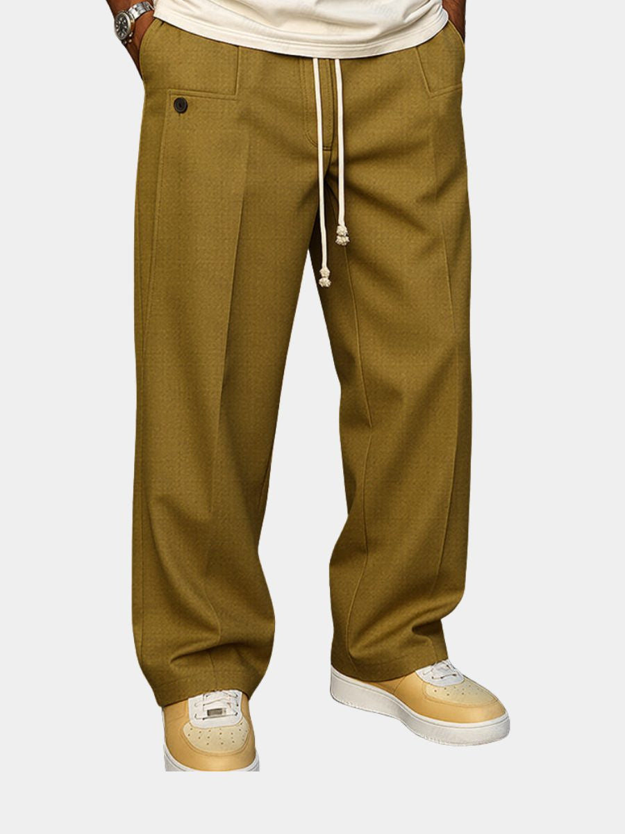 Straight-Leg Chino Trousers with Drawstring Waist - Khaki