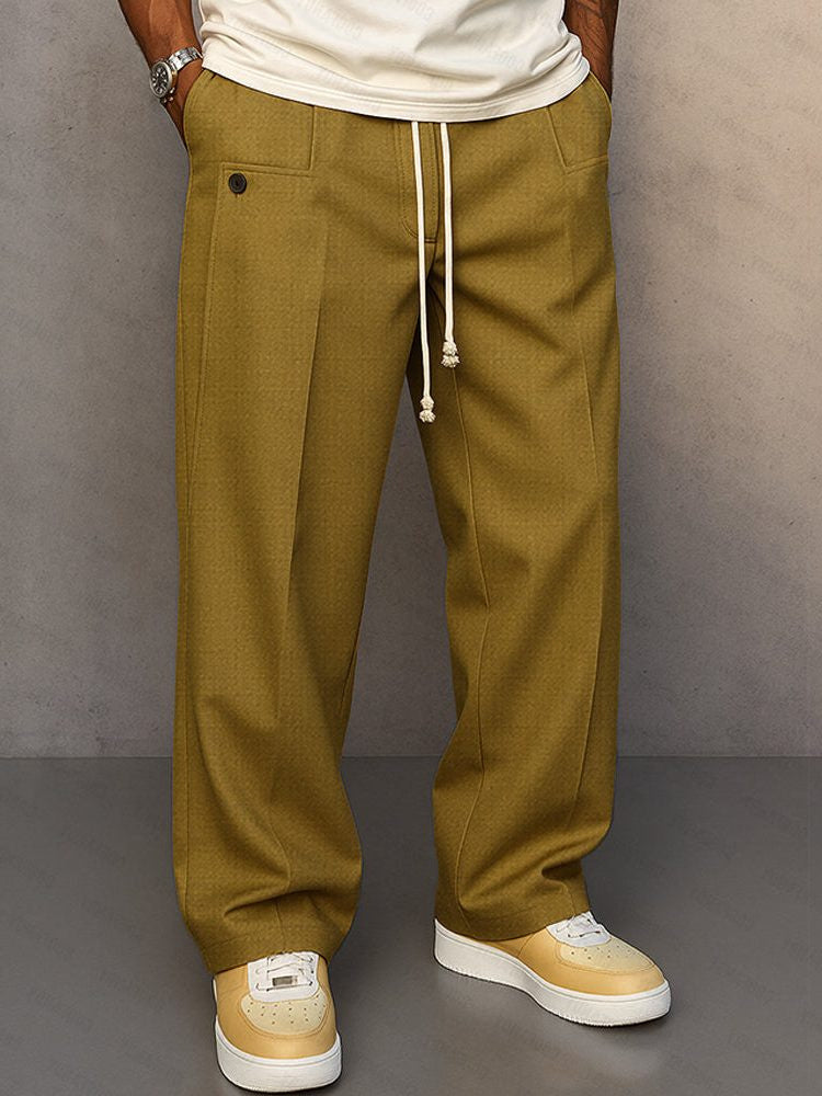 Straight-Leg Chino Trousers with Drawstring Waist - Khaki