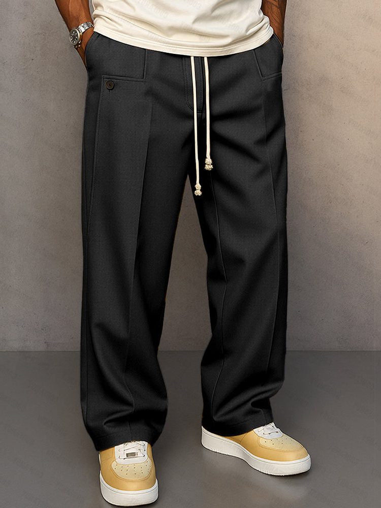 Straight-Leg Chino Trousers with Drawstring Waist - Black