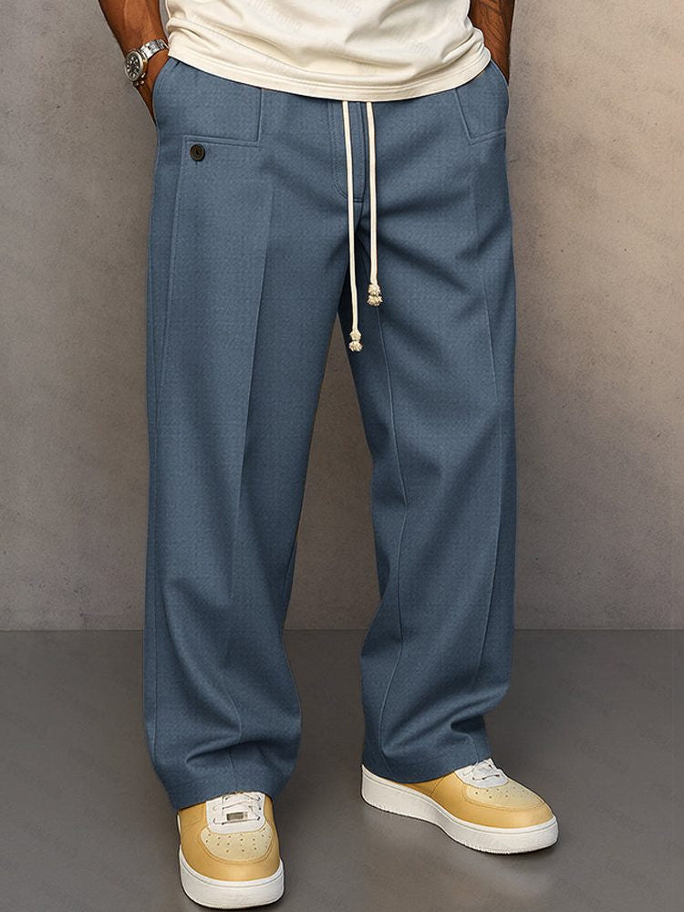 Straight-Leg Chino Trousers with Drawstring Waist - Blue