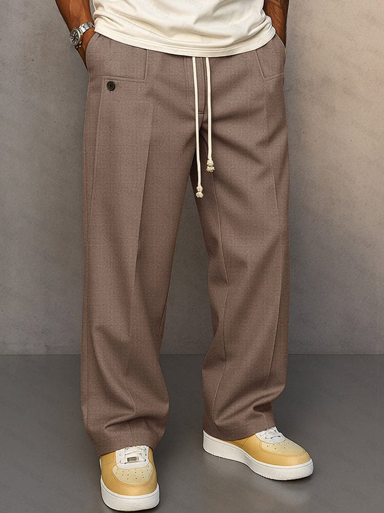 Straight-Leg Chino Trousers with Drawstring Waist - Light Brown