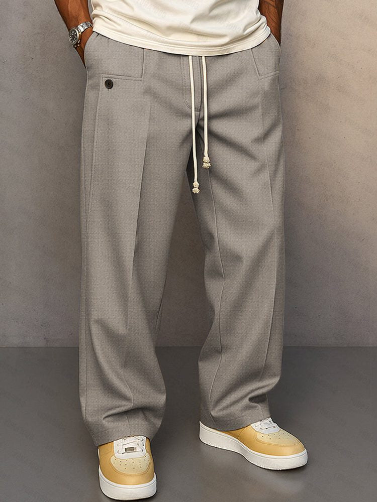 Straight-Leg Chino Trousers with Drawstring Waist - Light Grey
