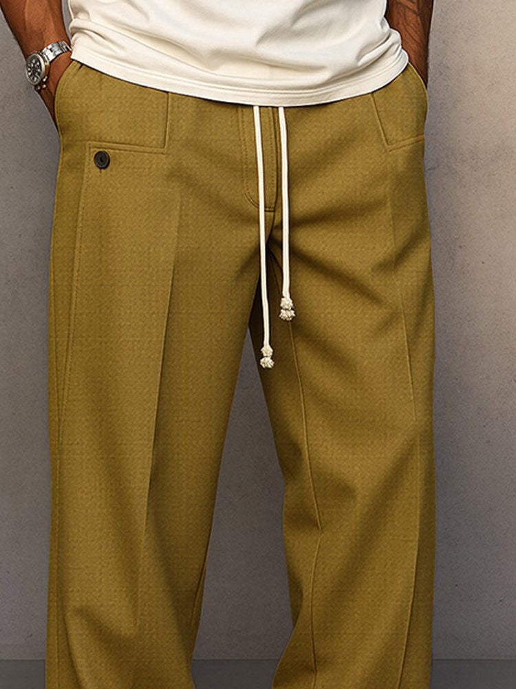 Straight-Leg Chino Trousers with Drawstring Waist - Khaki