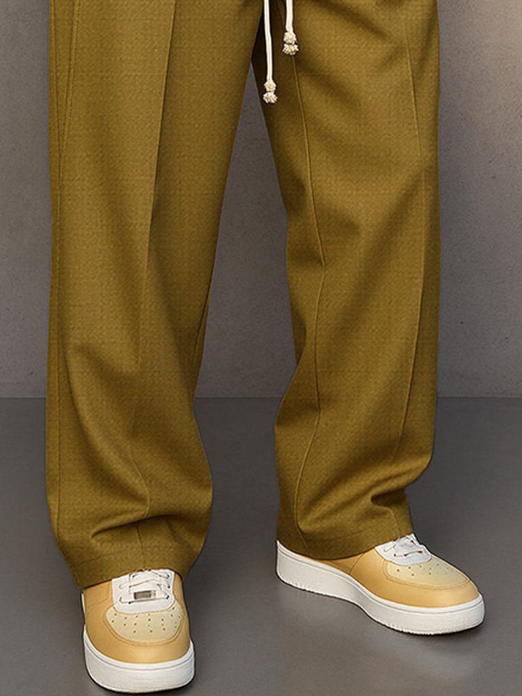 Straight-Leg Chino Trousers with Drawstring Waist - Khaki