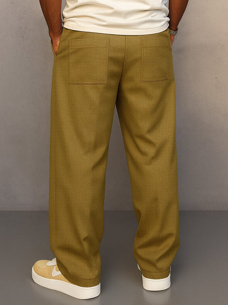 Straight-Leg Chino Trousers with Drawstring Waist - Khaki