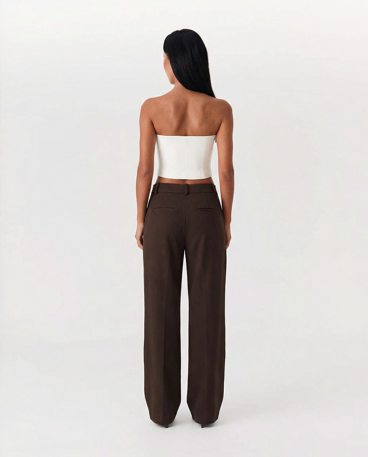 High-Waisted Wide-Leg Trousers with Deep Pleats - Brown
