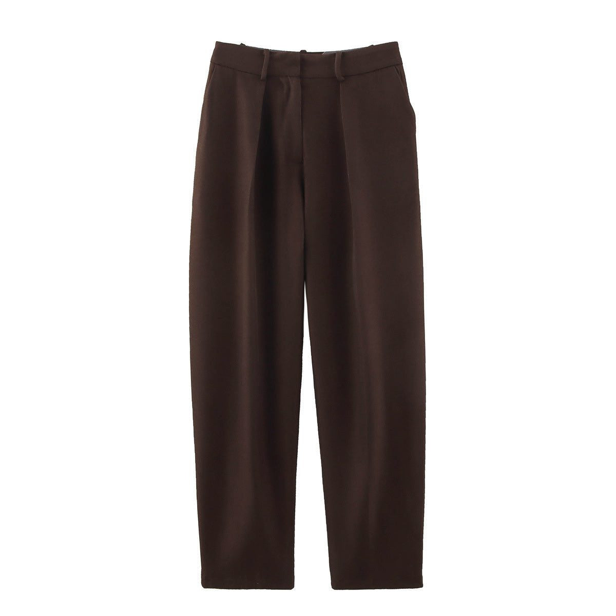 High-Waisted Wide-Leg Trousers with Deep Pleats - Brown