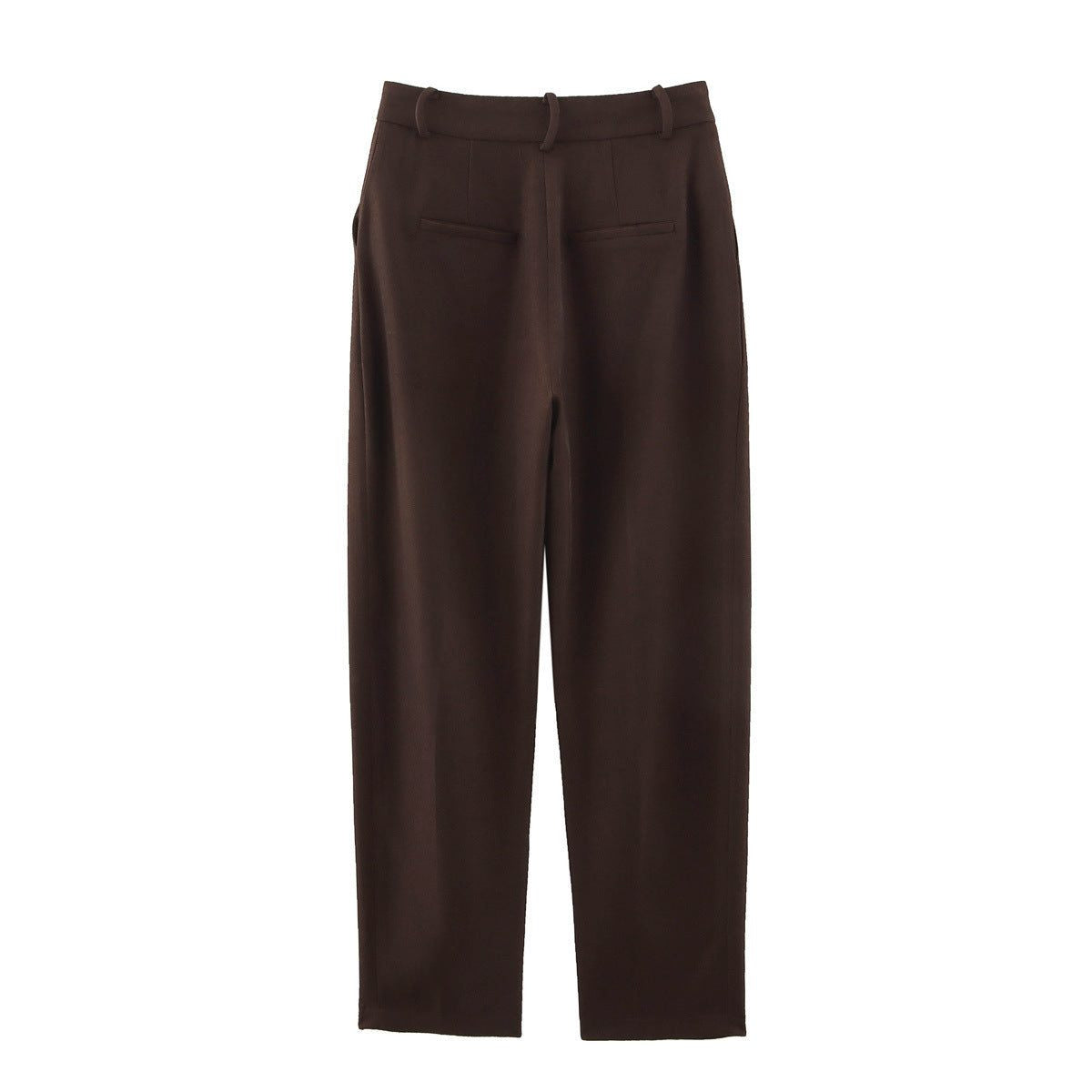 High-Waisted Wide-Leg Trousers with Deep Pleats - Brown
