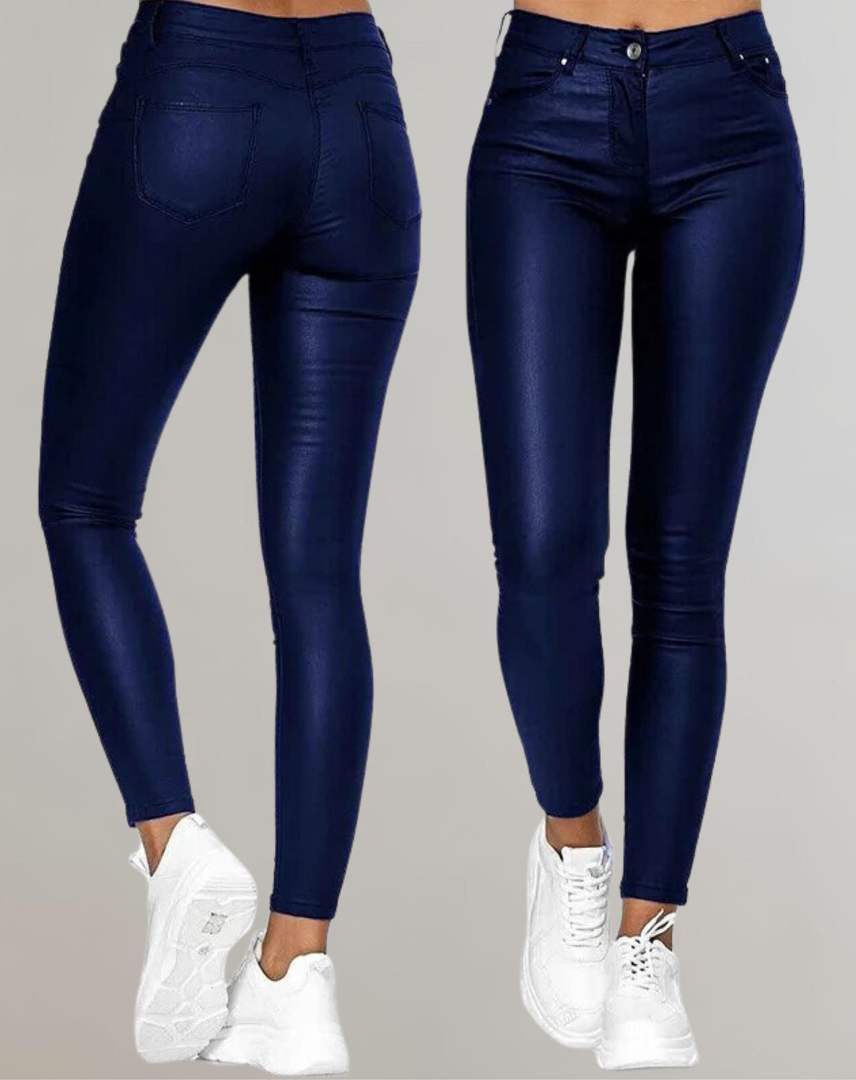 High-Waisted Faux Leather Skinny Trousers - Blue