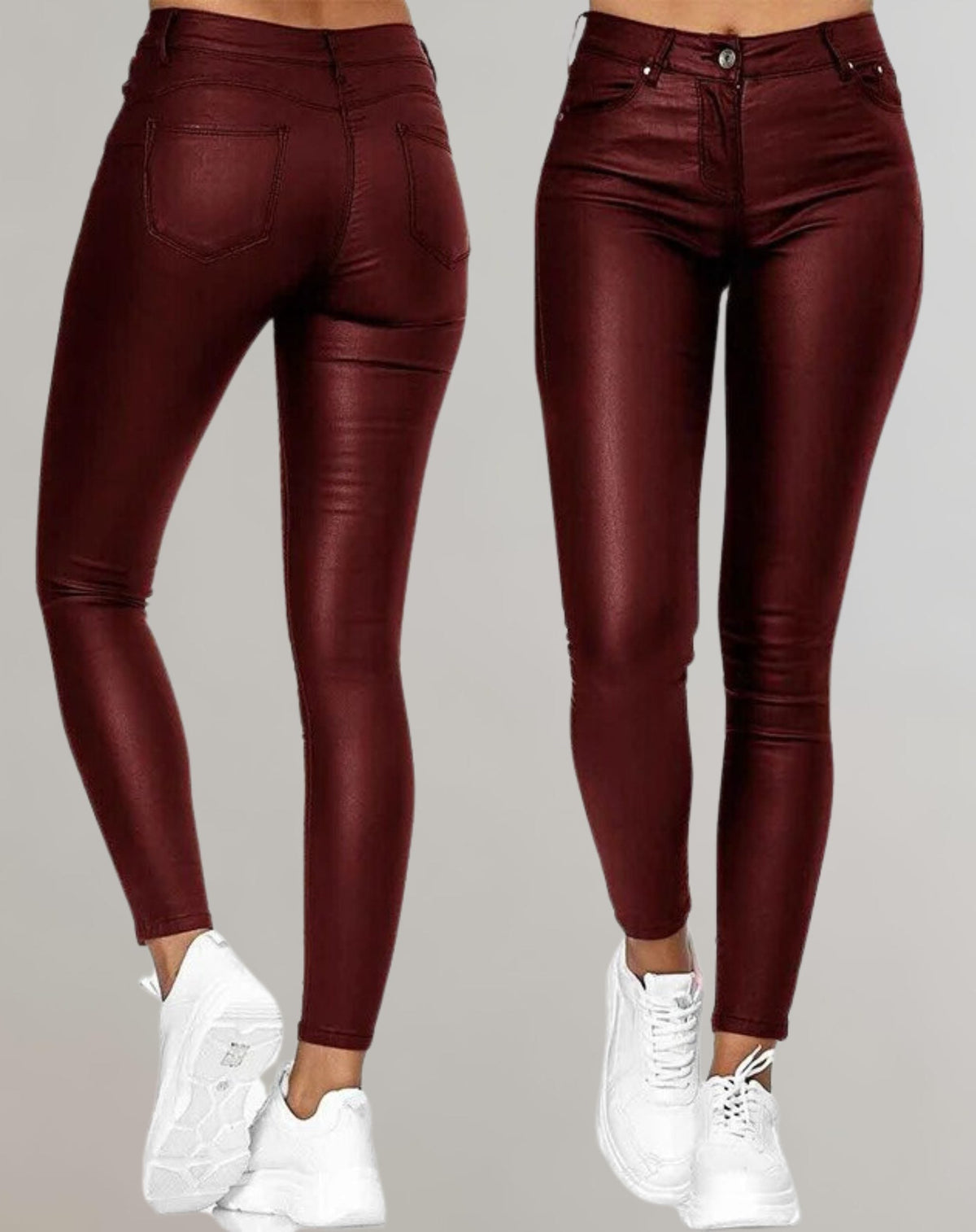 High-Waisted Faux Leather Skinny Trousers - Red