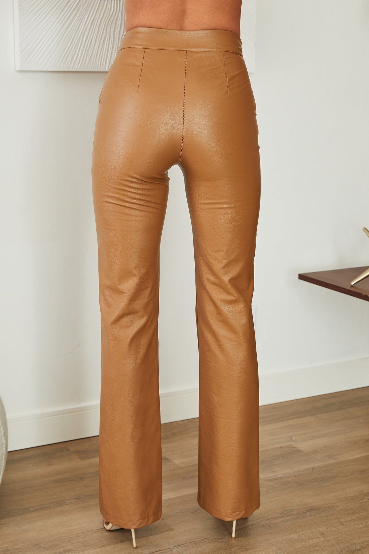 Faux Leather Straight-Leg Trousers - Camel