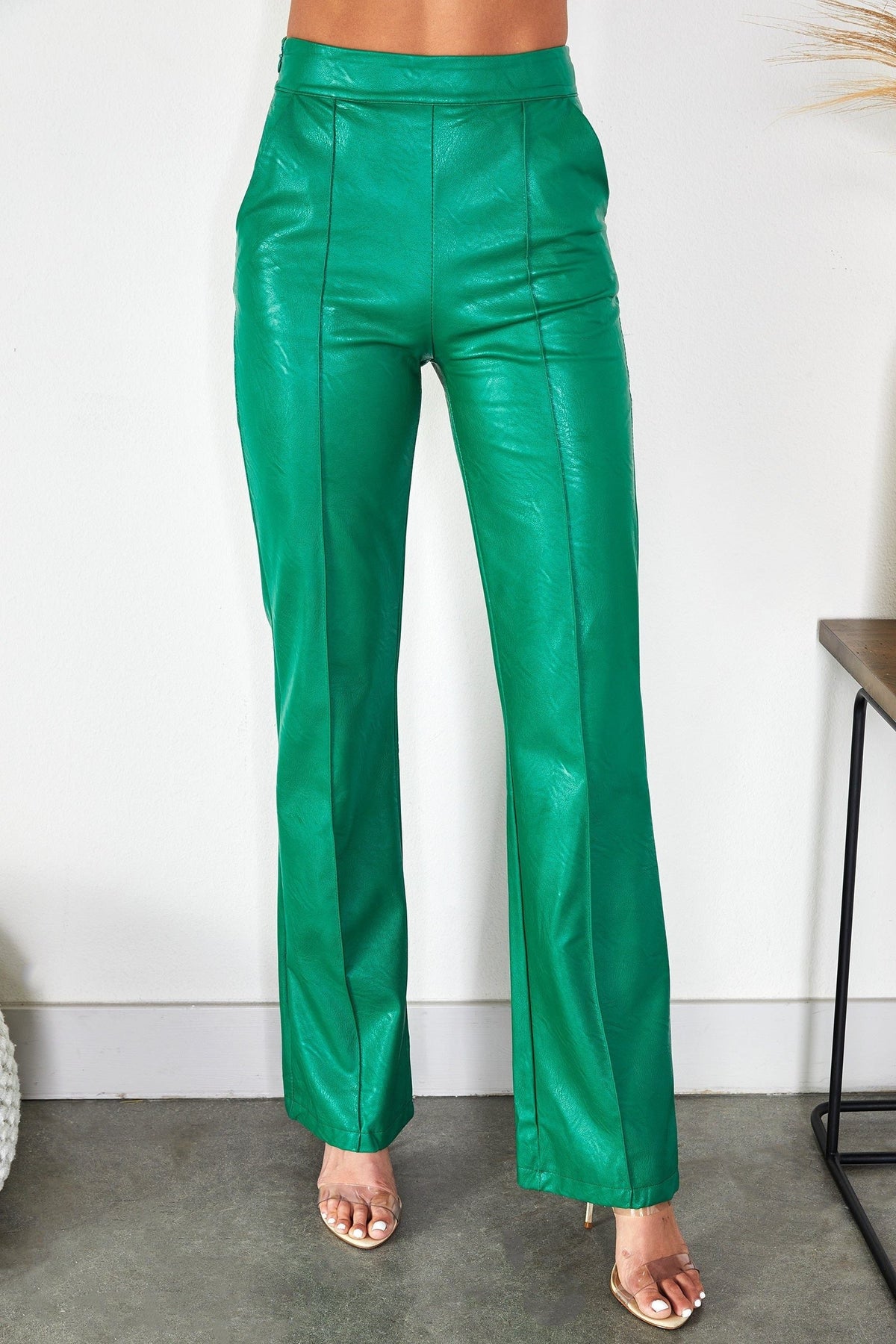 Faux Leather Straight-Leg Trousers - Kelly Green