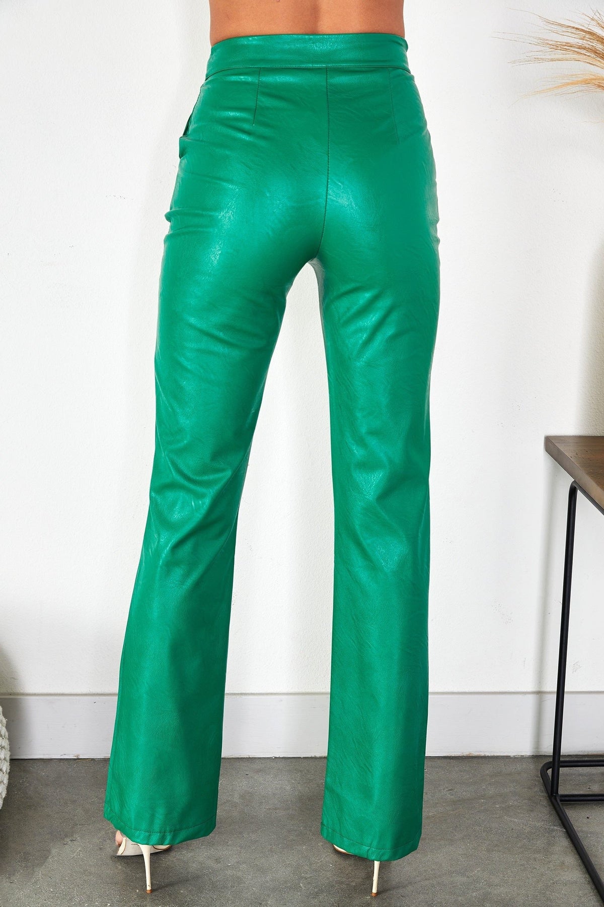 Faux Leather Straight-Leg Trousers - Kelly Green