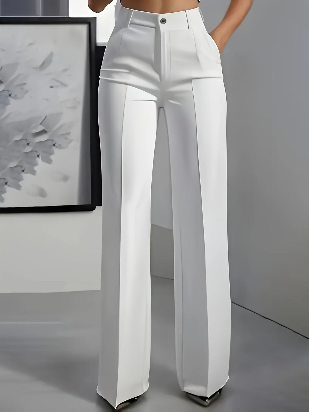 High-Waisted Wide-Leg Tailored Trousers - White