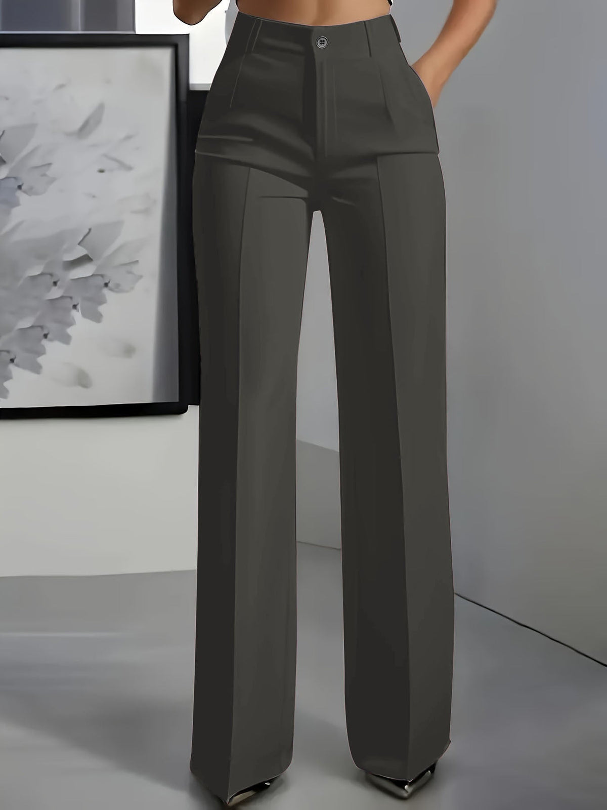 High-Waisted Wide-Leg Tailored Trousers - Charcoal