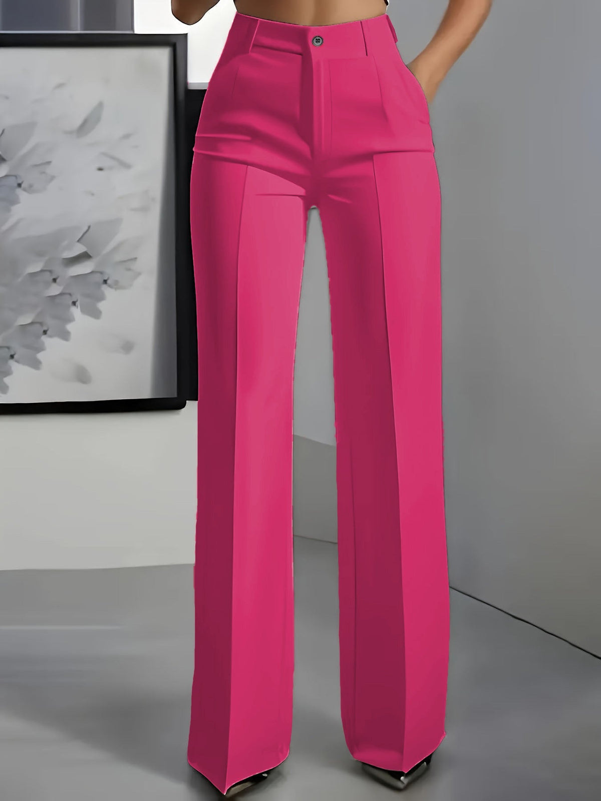 High-Waisted Wide-Leg Tailored Trousers - Pink