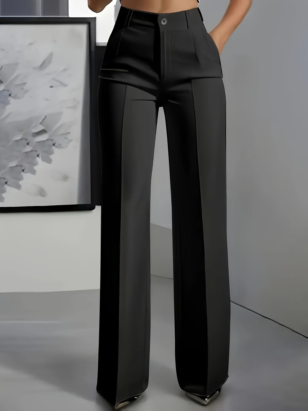 High-Waisted Wide-Leg Tailored Trousers - Black