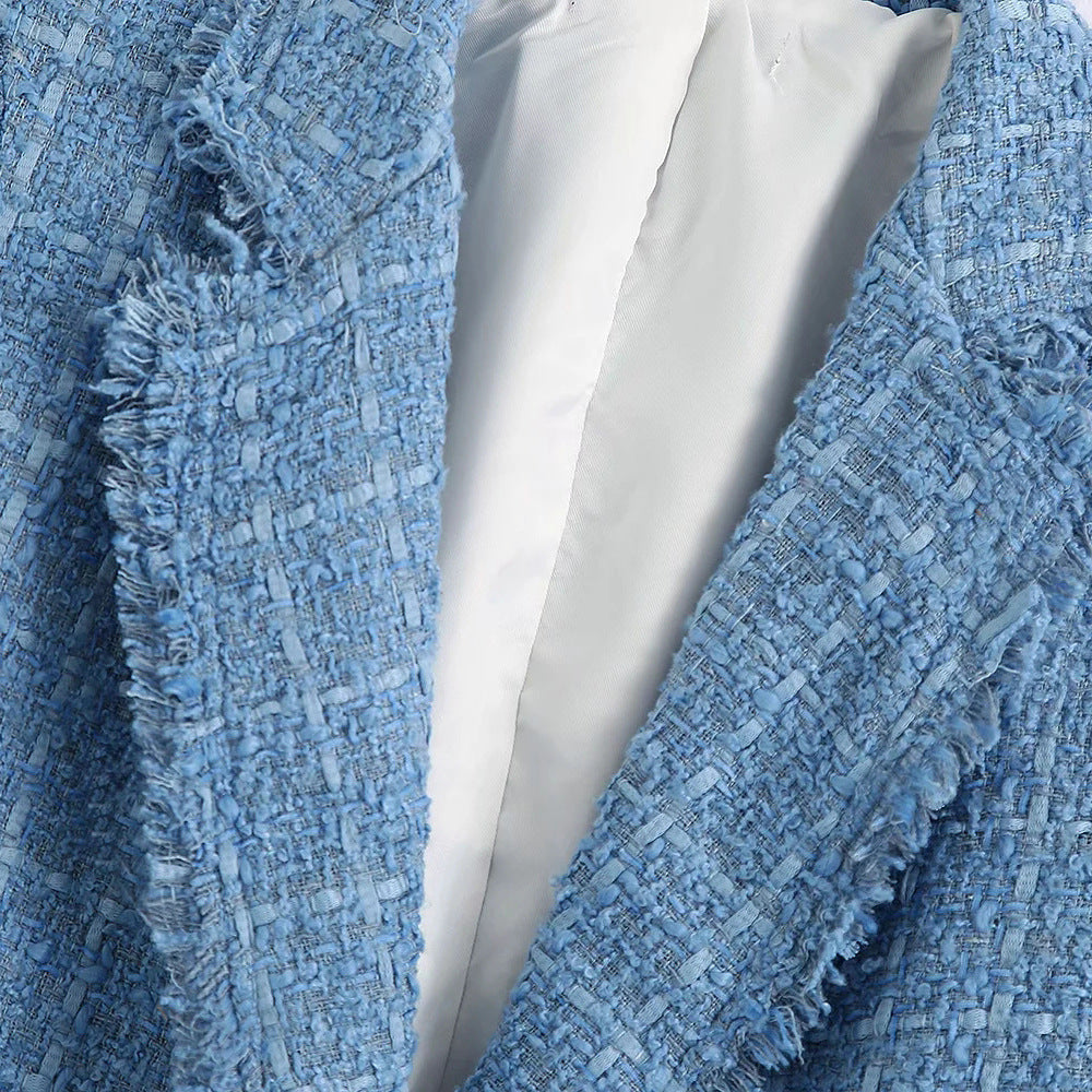 Tweed Blazer mit Fransen und Zierknöpfen für Damen