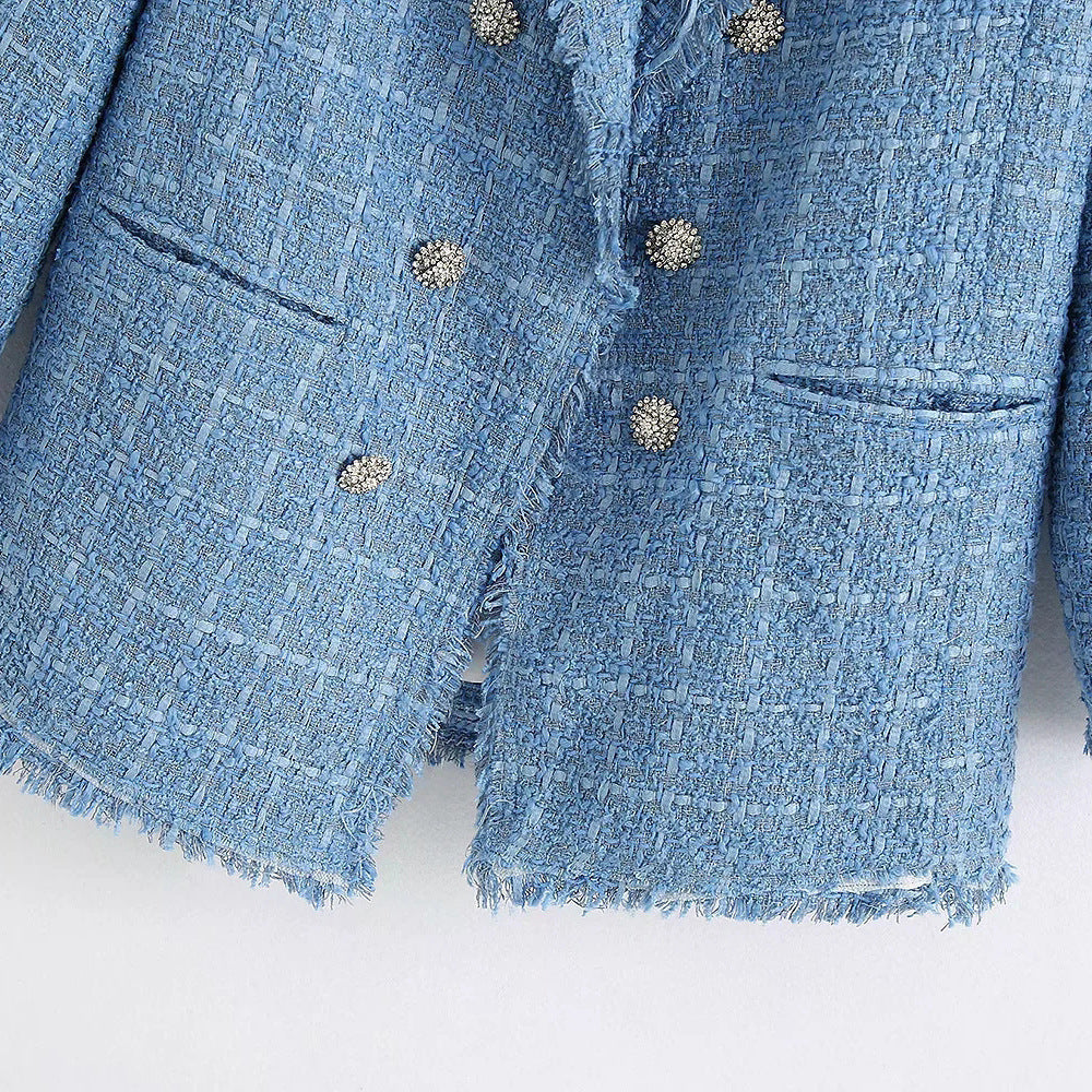 Tweed Blazer mit Fransen und Zierknöpfen für Damen