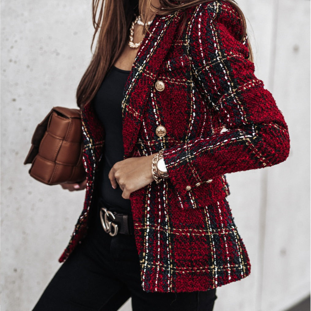 Tweed Blazer mit Karomuster und tailliertem Schnitt für Damen