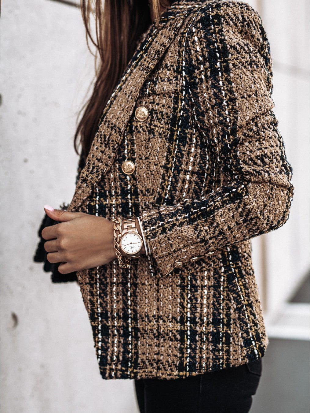 Tweed Blazer mit Karomuster und tailliertem Schnitt für Damen