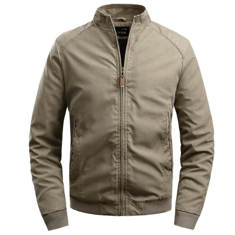 Übergangsjacke Herren winddicht, hüftlang mit Stehkragen - Khaki