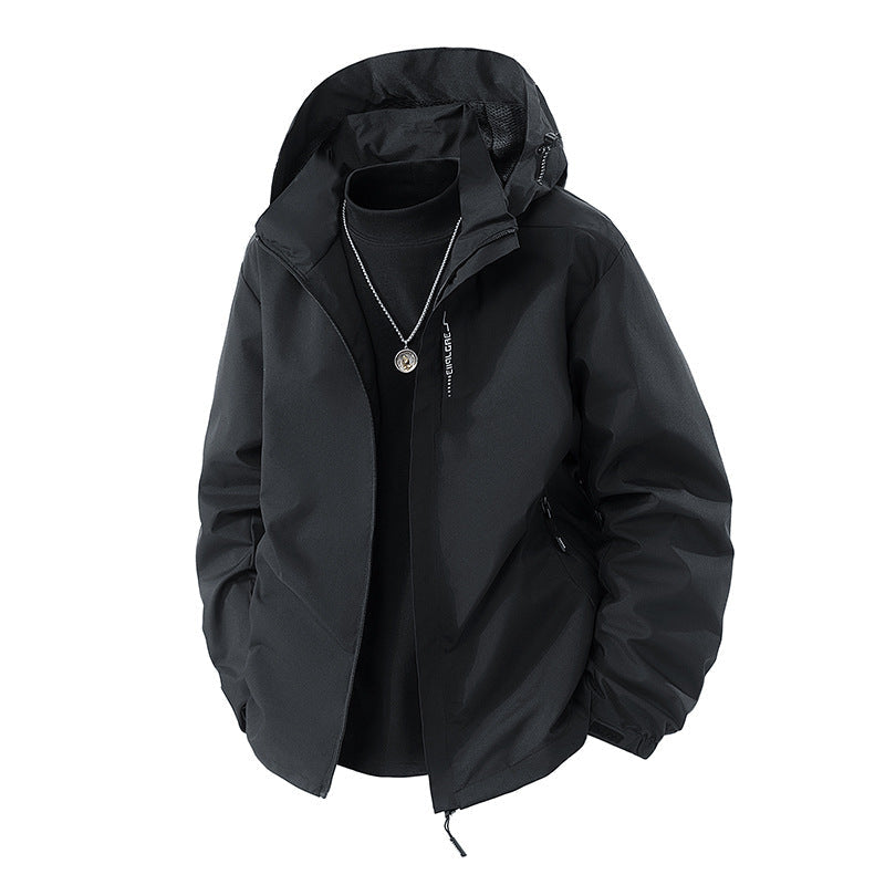 Übergangsjacke mit Kapuze und Meshfutter für Herren - Schwarz