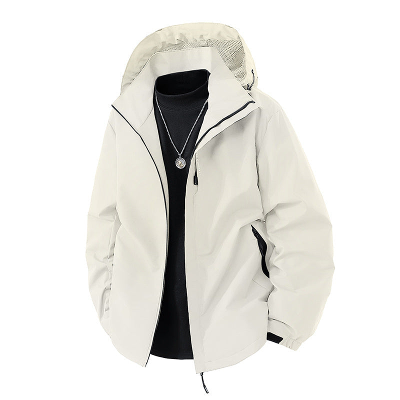 Übergangsjacke mit Kapuze und Meshfutter für Herren - Creme