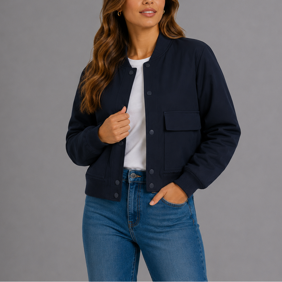 Bomberjacke Damen leicht, locker geschnitten für den Übergang - Marineblau
