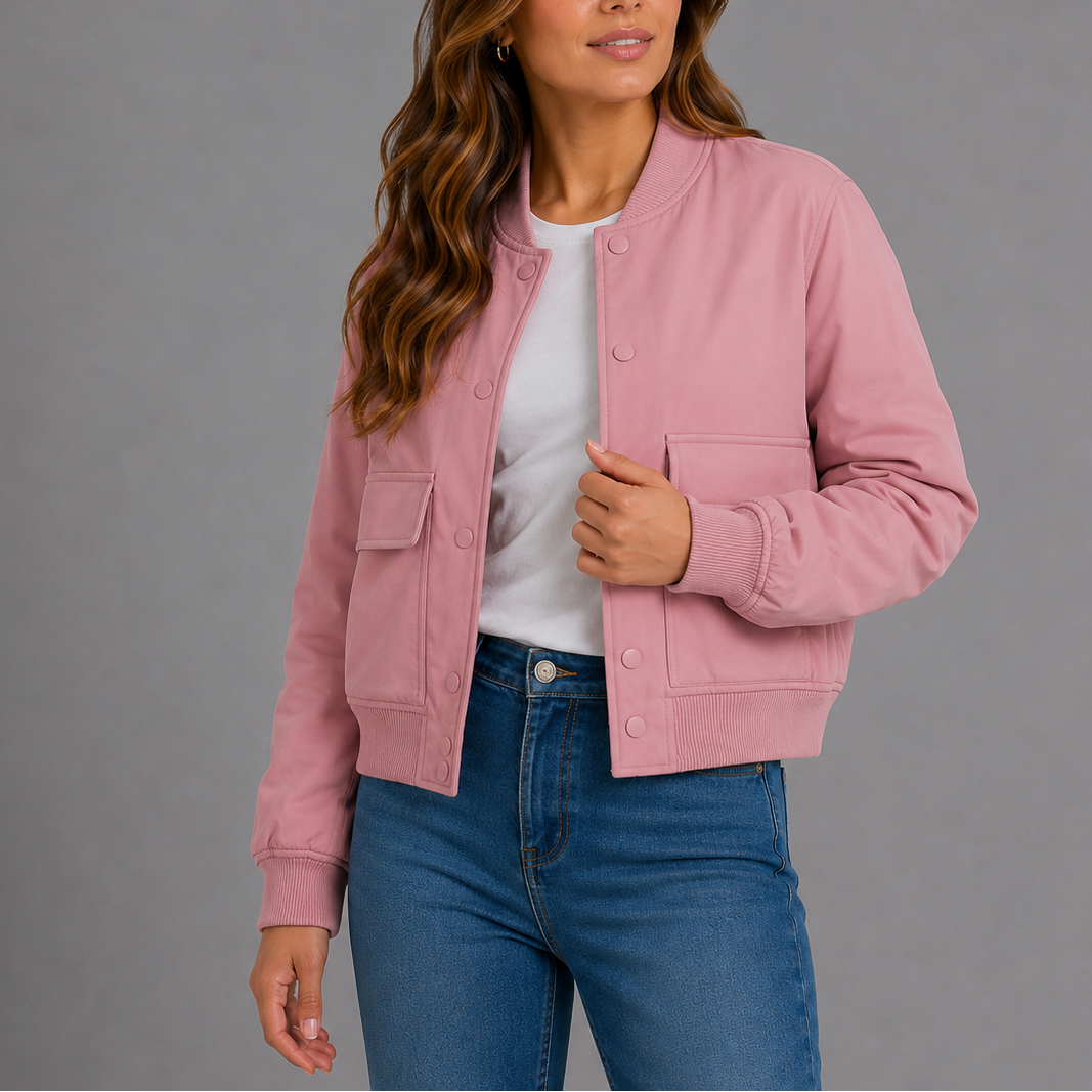 Bomberjacke mit Rippkragen und Pattentaschen für Damen - Rosa