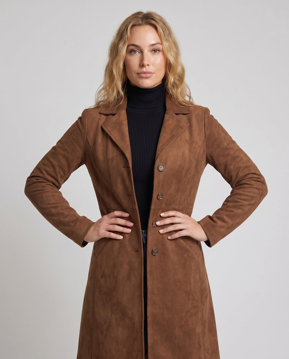 Wildledermantel mit figurbetontem Schnitt und Taschen für Damen