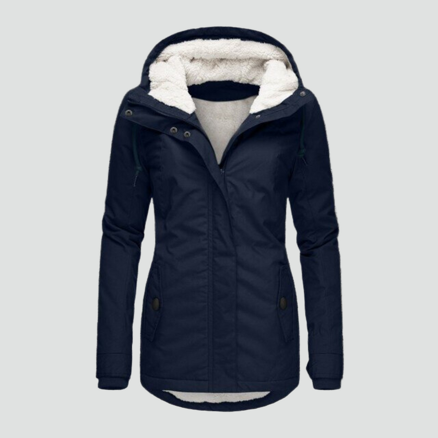 Winterjacke Damen mit Fleecefutter, leicht tailliert und Kapuze