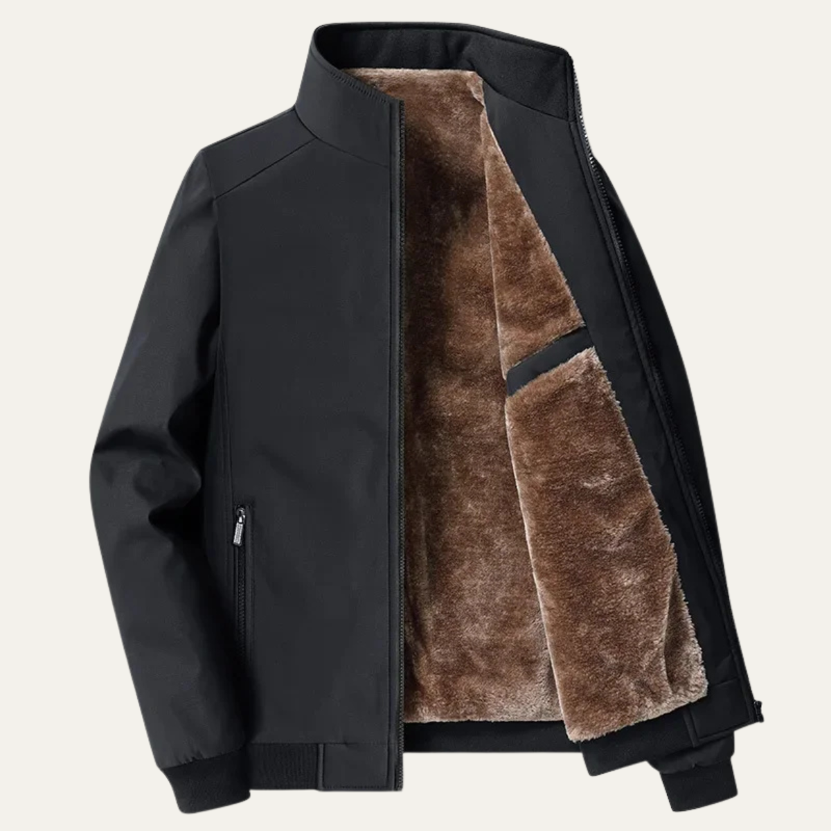 Winterjacke Herren mit Fleecefutter, hüftlang und Stehkragen - Schwarz