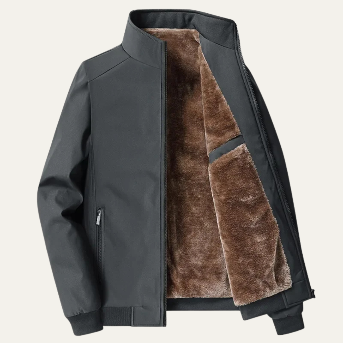 Winterjacke Herren mit Fleecefutter, hüftlang und Stehkragen - Grau