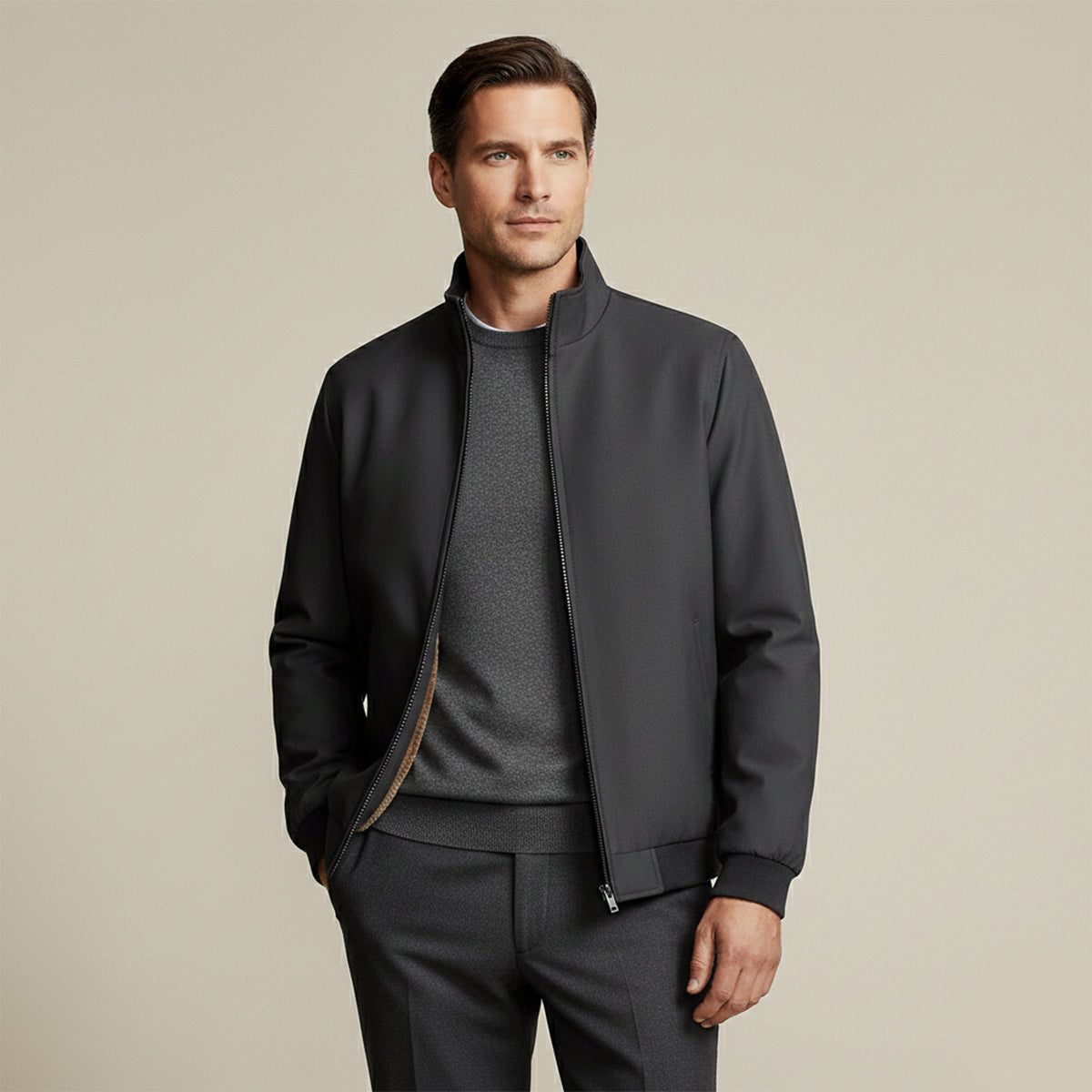 Winterjacke Herren mit Fleecefutter, hüftlang und Stehkragen