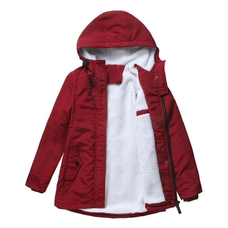 Winterjacke mit Kapuze und gestepptem Futter für Damen - Rot