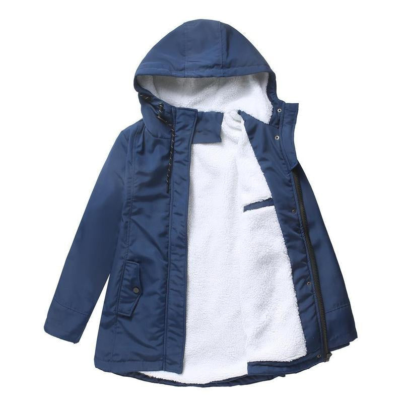 Winterjacke mit Kapuze und gestepptem Futter für Damen - Marineblau