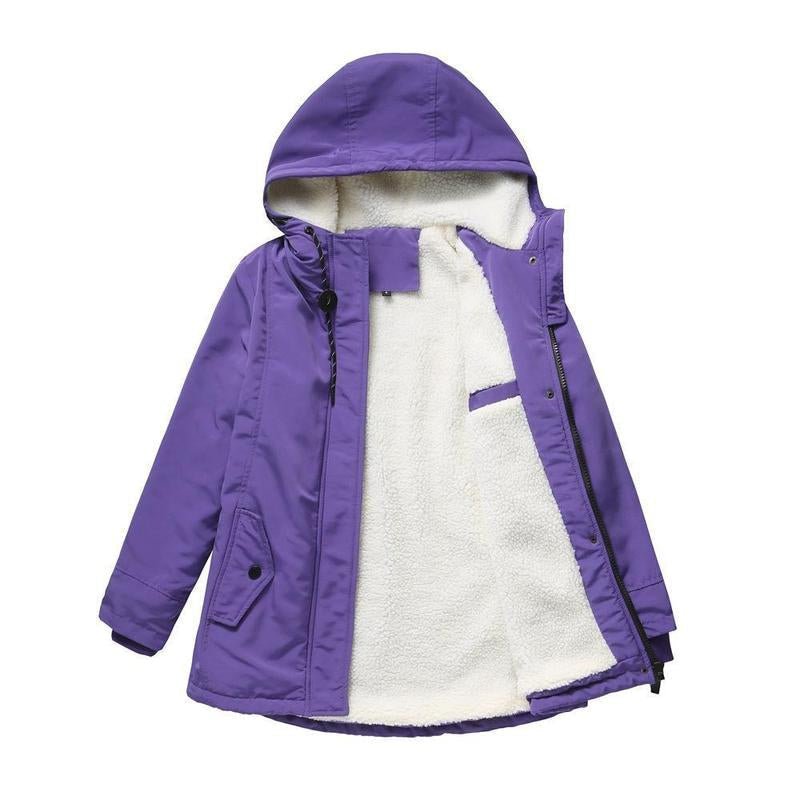 Winterjacke mit Kapuze und gestepptem Futter für Damen - Violett