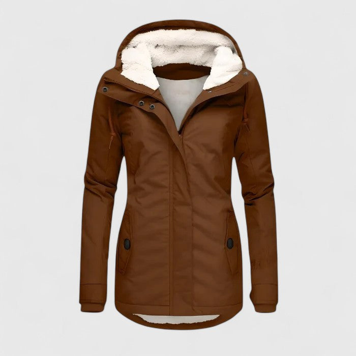 Winterjacke mit Kapuze und tailliertem Schnitt für Damen - Braun