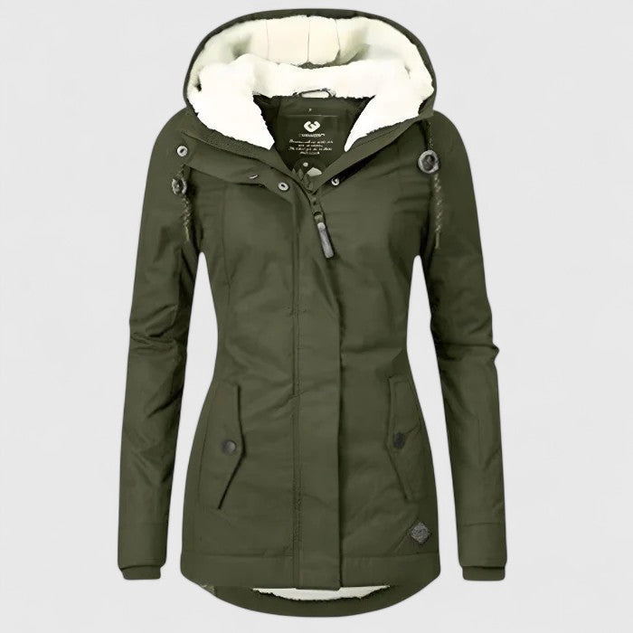 Winterjacke mit Kapuze und tailliertem Schnitt für Damen - Grün