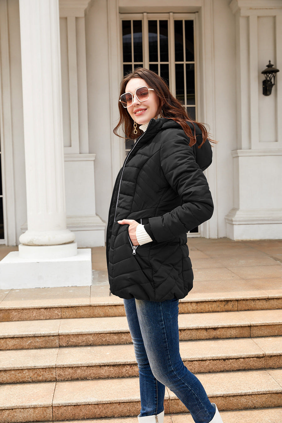 Winterjacke Damen gesteppt, gefüttert mit hohem Kragen
