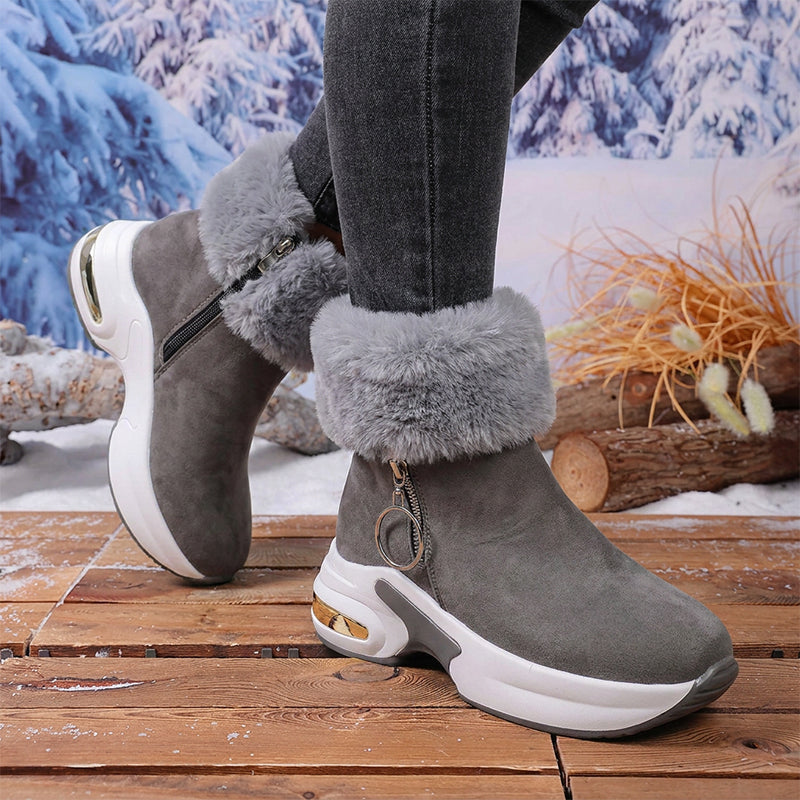 Winterboots mit Keilabsatz und Kunstfell für Damen - Grau