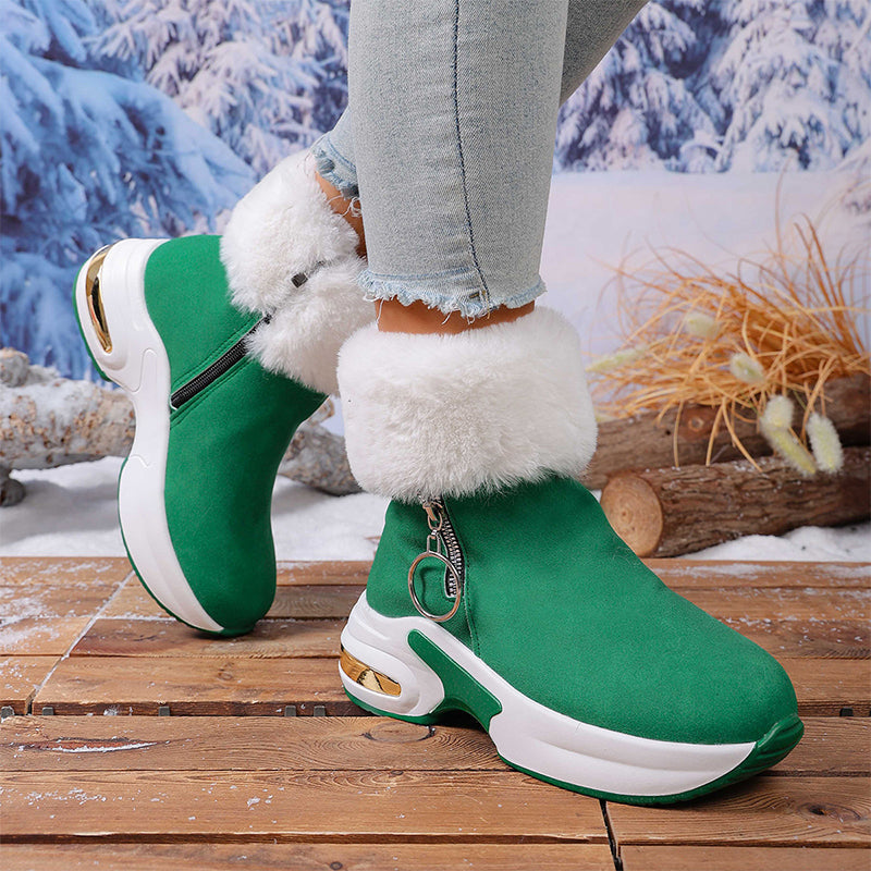 Winterboots mit Keilabsatz und Kunstfell für Damen - Grün