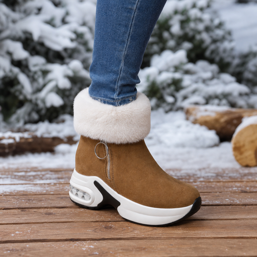 Winterboots mit Keilabsatz und Kunstfell für Damen