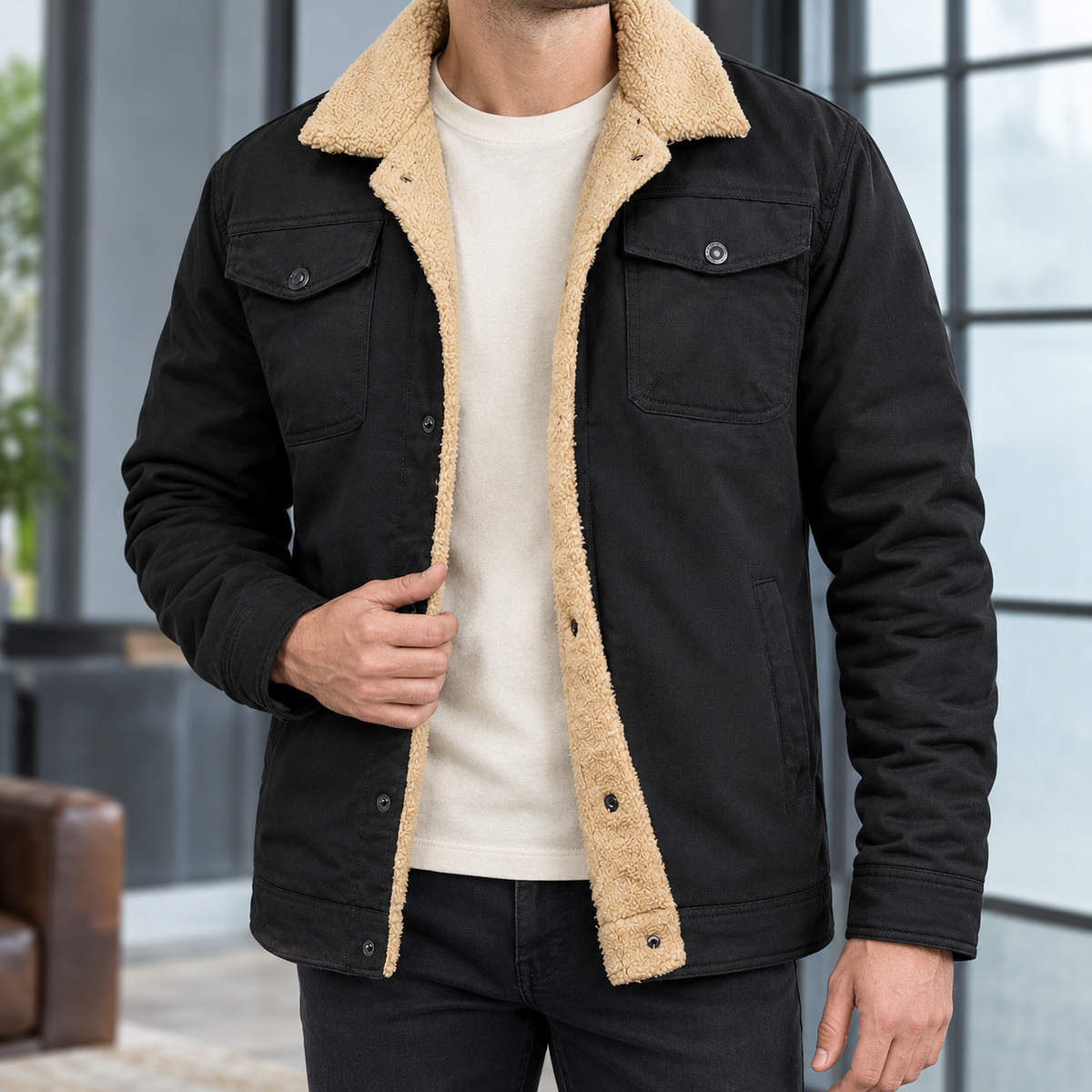 Winterjacke mit Fleecefutter und Druckknöpfen für Herren